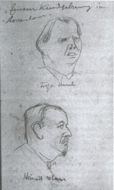 Wolfgang B�ttcher (1909 - 1985): Fritz v. Unruh" und "Heinrich Mann", verm. M�rz 1929, Bleistift auf Papier (Skizzenbuch)