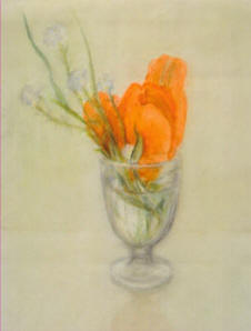 Marlene Magnus - Tulpenblüte im Glas, 1985, Aquarell